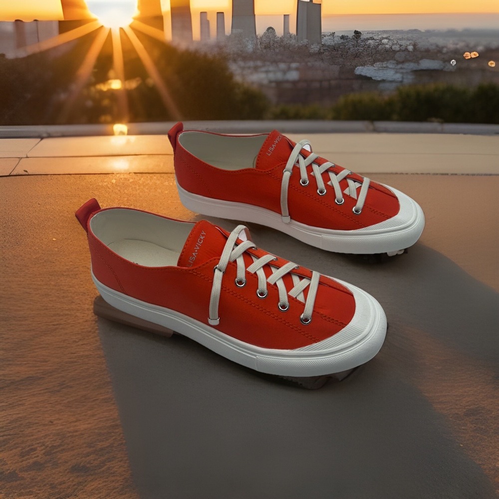 Lisa Vicky Orange Goodness-V Lowtop Orange Nylon Sneakers Women 7.5M MSRP $80NWB